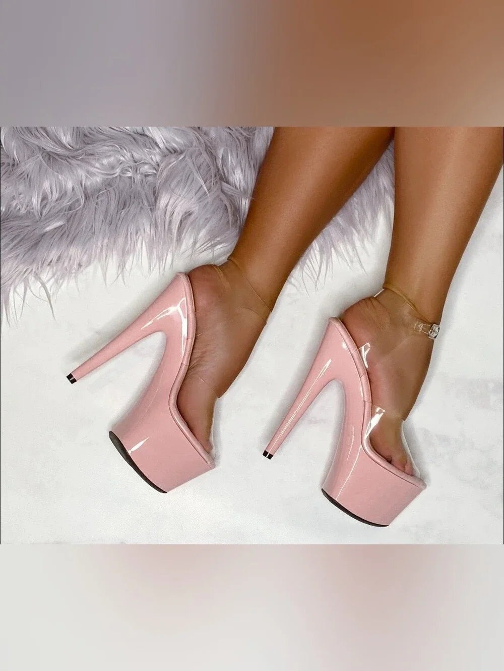 Pink Patent Clear-Strap Platform Heels